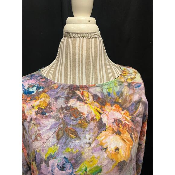 Niche Nilgun Derman Soft Floral asymmetrical  3/4 sleeve tunic Size XL - Picture 4 of 7